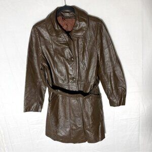 Vintage Brown Leather Belted Jacket XS Boho 70s